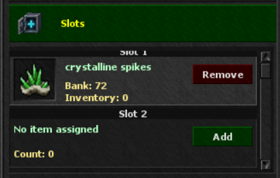 Enabled bank slots with assigned and empty items