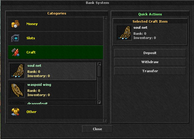 Xnitro Bank System showing categories and quick actions