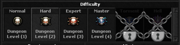 Six Dungeon difficulties from Normal to Hell