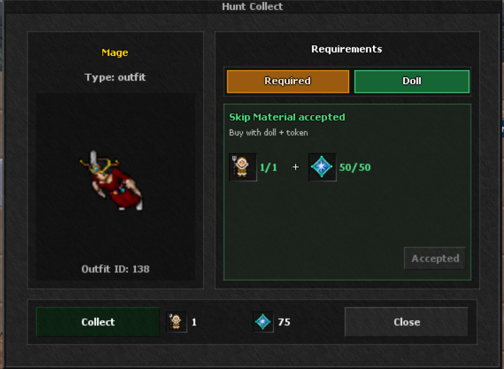 Hunt Collect module ready to collect after accepting Skip Material