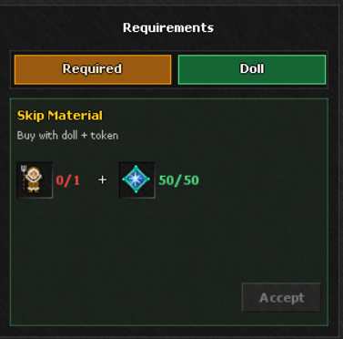 Hunt Collect Skip Material requirements