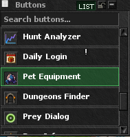 Pet Equipment button in the client top menu