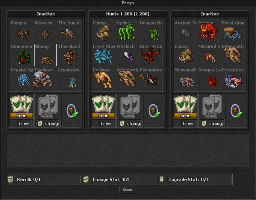 Three Prey slots showing free rolls and monster candidates