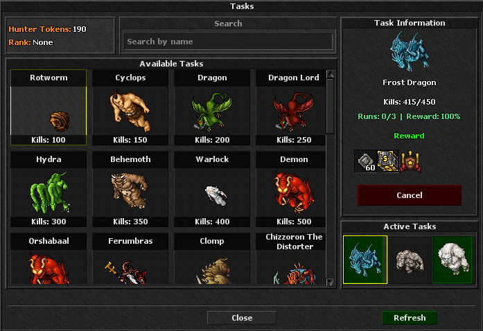 Xnitro Tasks window with available and active tasks