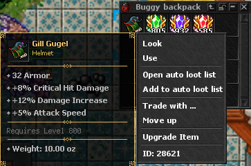 Upgrade Item option in the item context menu