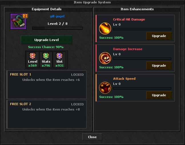 Existing attributes available for upgrade after rarity increase