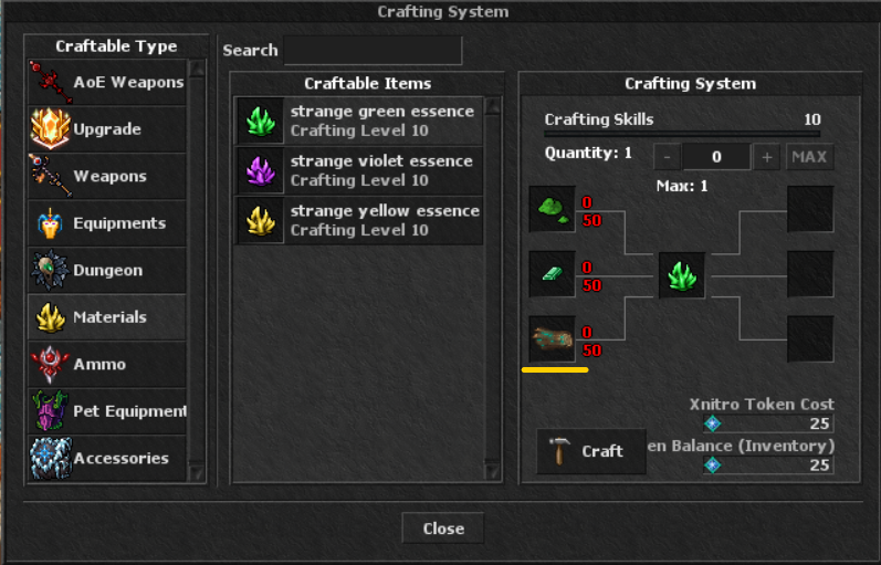 Woodcutting materials inside the Xnitro Crafting System